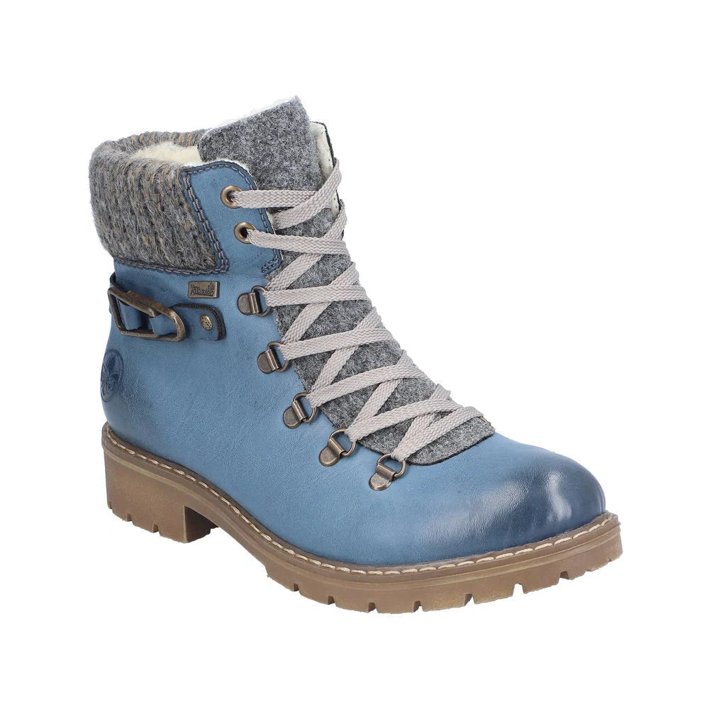 Lace Up & Zip Light Blue Wool Lined Boot