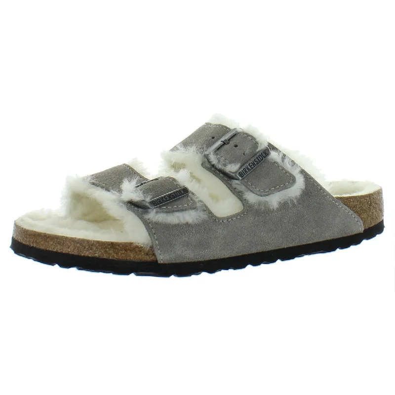 Birkenstock Womens Arizona Suede Faux Fur Lined Footbed Sandals