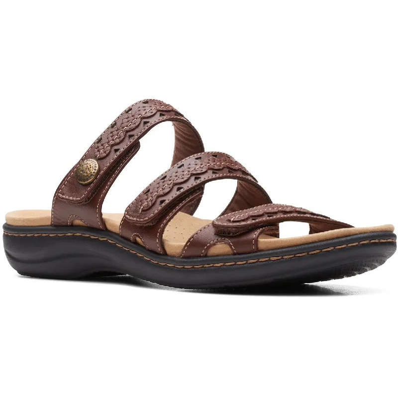 Clarks Womens Laurieann Bella Leather Cushioned Footbed Slide Sandals