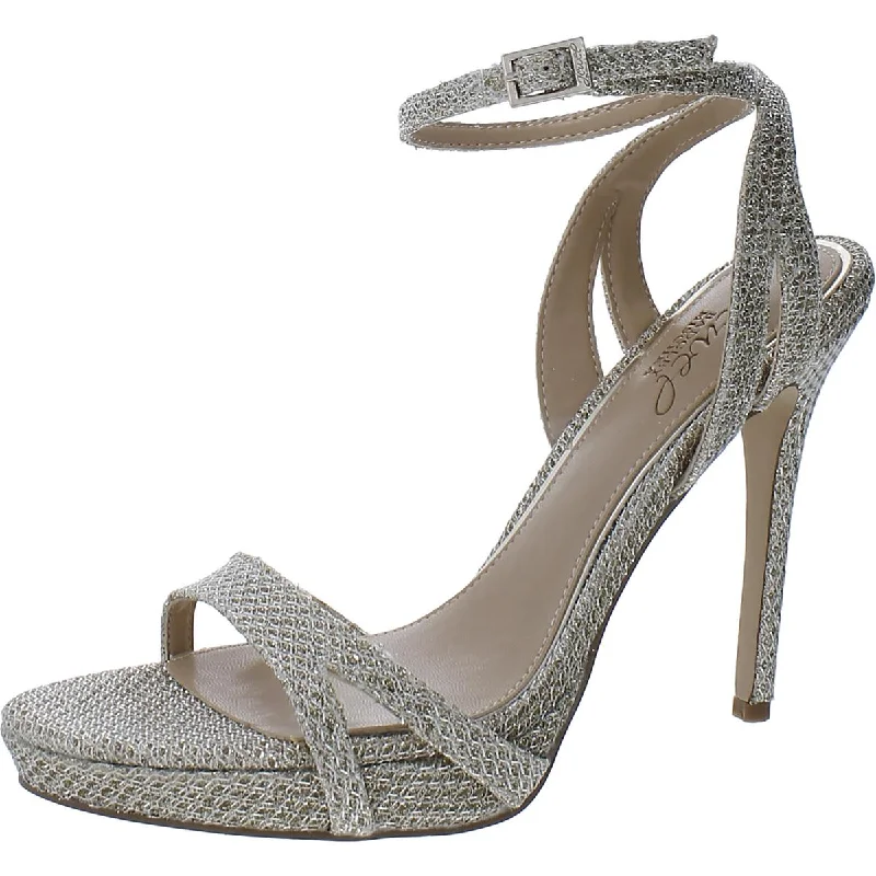 Jewel Badgley Mischka Womens Glitter Ankle Strap Slingback Heels