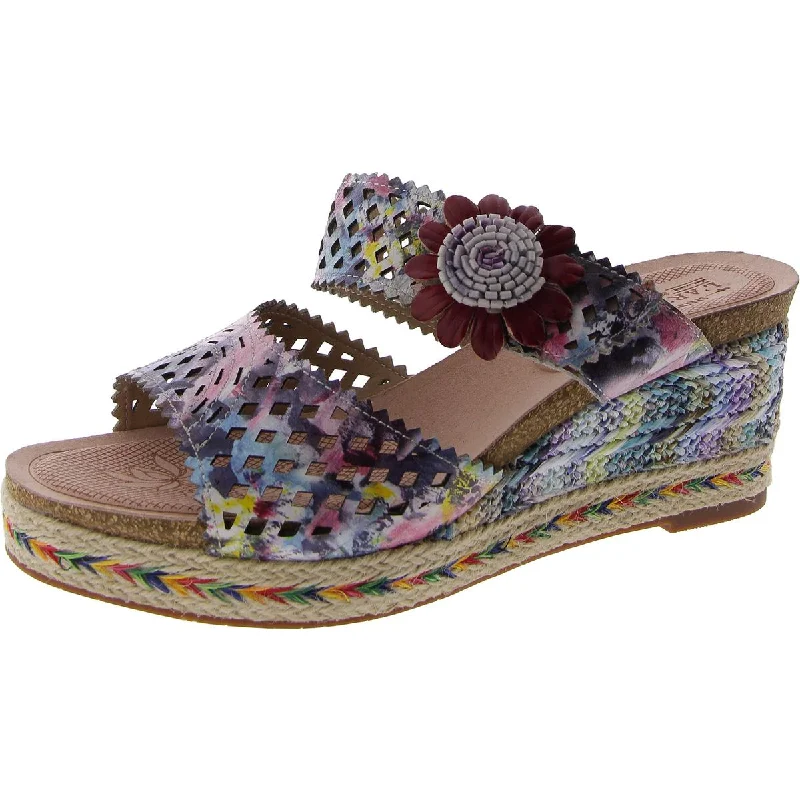 L'Artiste by Spring Step Womens Eve's Garden Leather Wedge Espadrilles