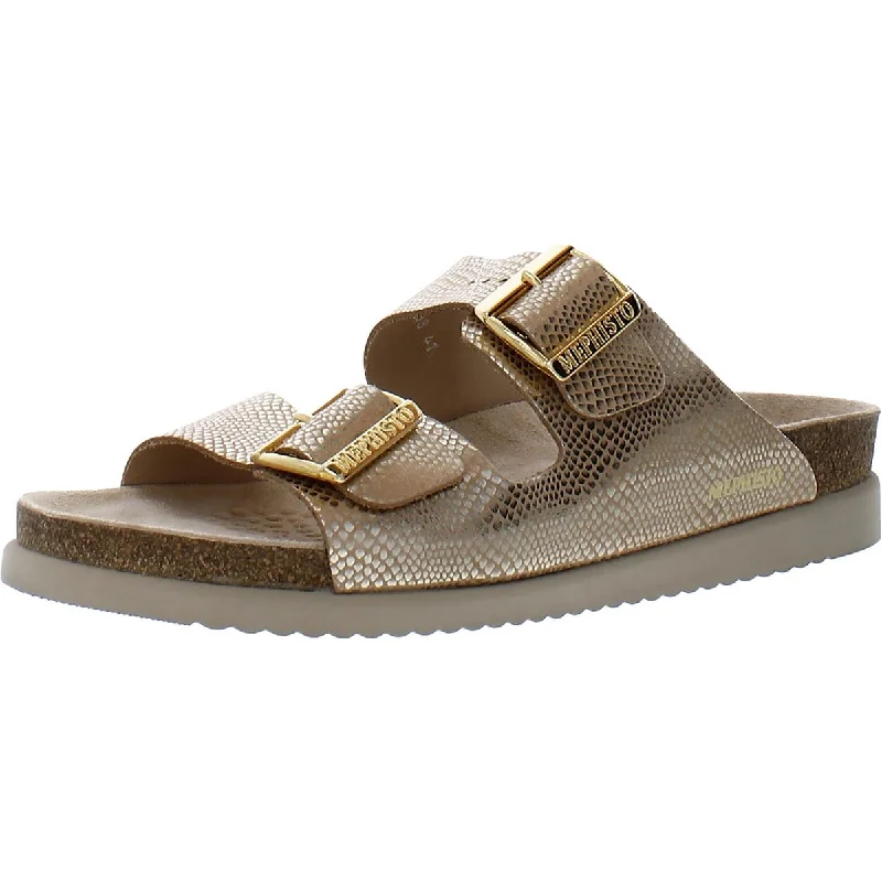 Mephisto Womens Hester Leather Metallic Slide Sandals