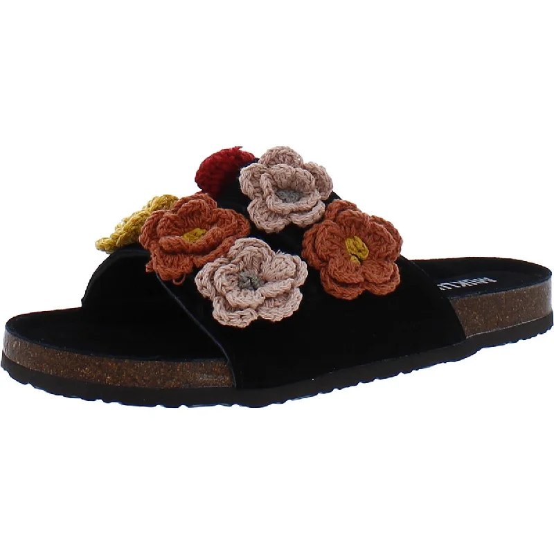 Muk Luks Womens Flora Terra Turf Suede Floral Front Slide Sandals