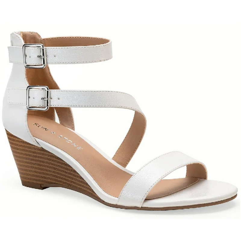 Sun + Stone Womens Jessie Ankle Strap Embossed Wedge Sandals