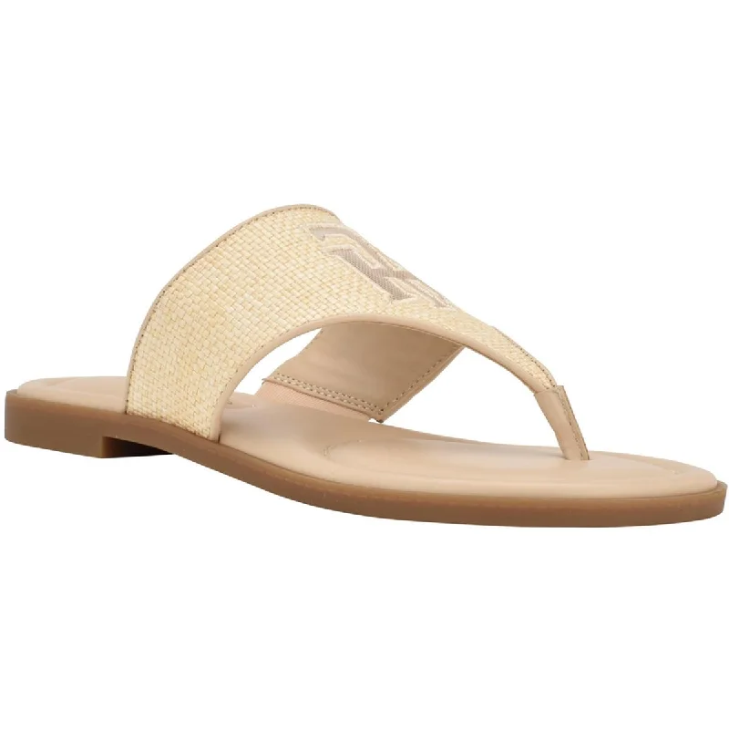 Tommy Hilfiger Womens Monta T-Strap Raffia Slide Sandals