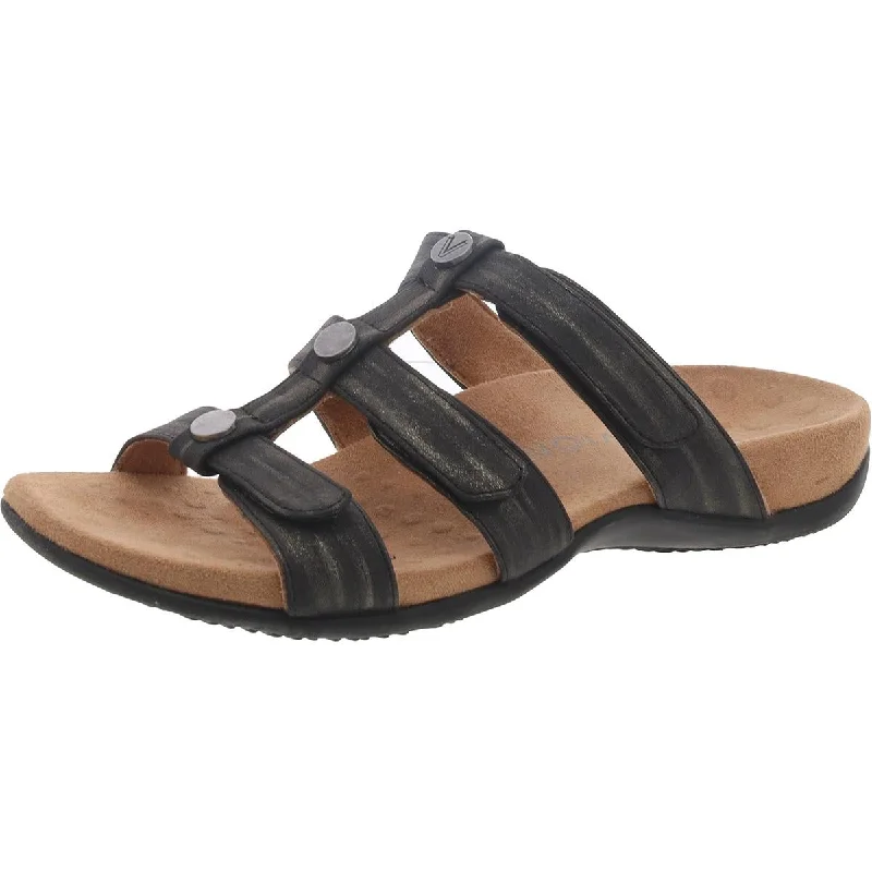 Vionic Womens Amber Faux Leather Shimmer Slide Sandals