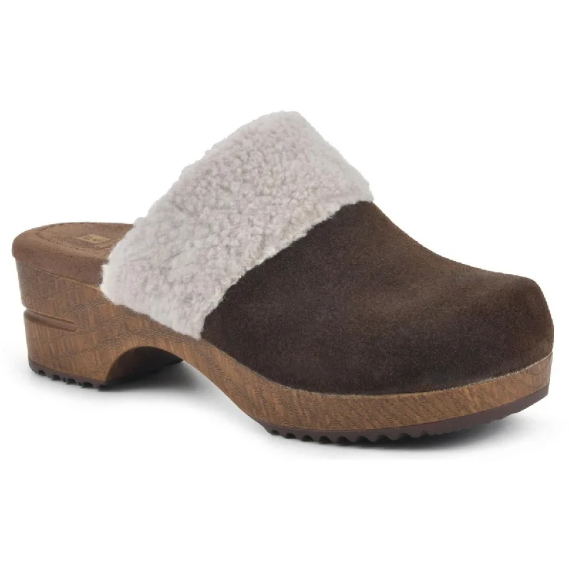 White Mountain Womens Bonus Suede Faux Fur Clogs