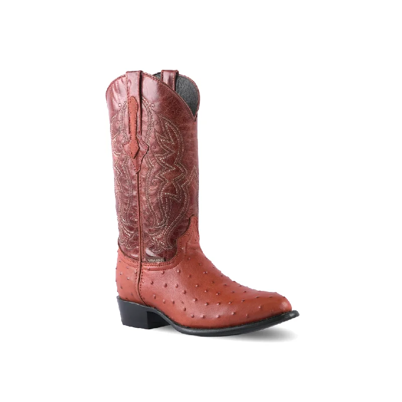 Texas Country Western Boot Ostrich Print Cognac Round Toe E436