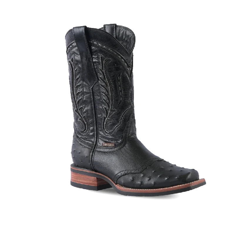 Texas Country  Western Boot Ostrich Print Barcelona Black Rodeo Toe  E408