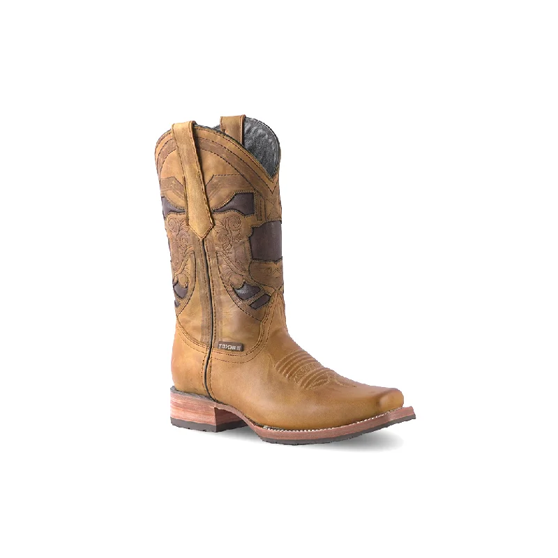 Texas Country Western Boot Savat Miel Rodeo Toe E692