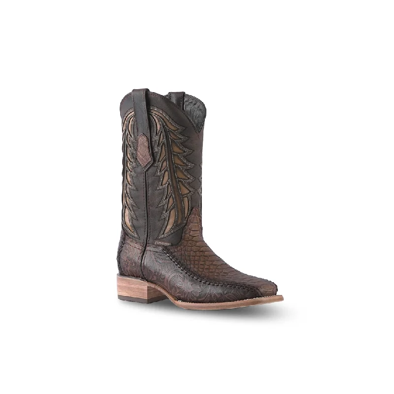 Texas Country Boot Python Cincelado Cafe E680 Square Toe