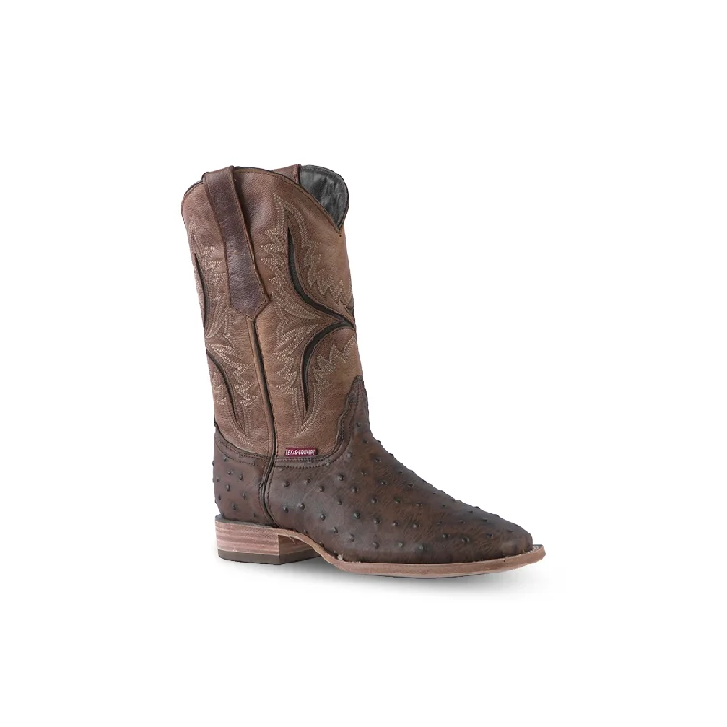 Texas Country Leather Western Boot Ostrich Print Cafe CC E593