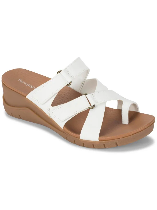 Canice Womens Faux Leather Strappy Wedge Sandals Distressed Leather Shoe Style  