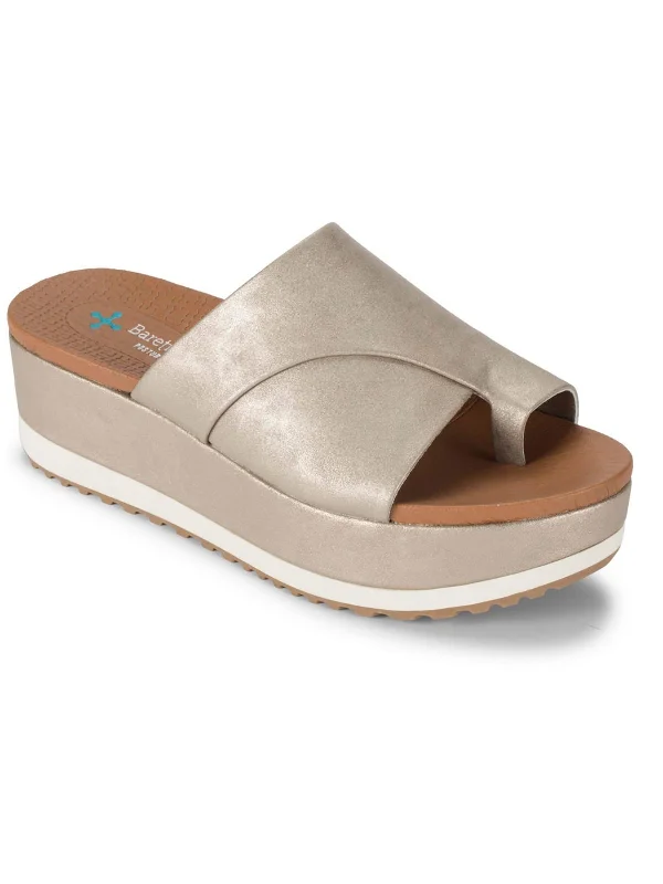 Harlow Womens Faux Leather Peep-Toe Slide Sandals Rubber - Sole Plimsoll Look  
