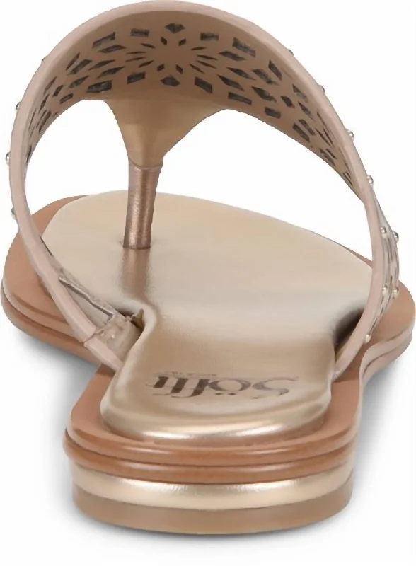 Mayela Metallic Perf Thong Sandals In Gold Elastic - Sided Chelsea Look  