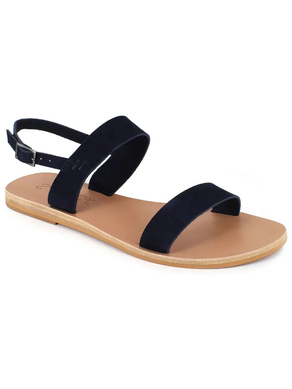 Terri Womens Faux Leather Flat Slingback Sandals Checkered Shoe Pattern Look  