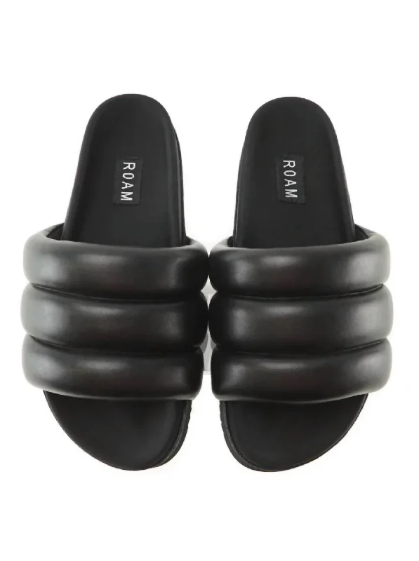 Women Puffy Slides In Black Combat - Inspired Military Boot Look  