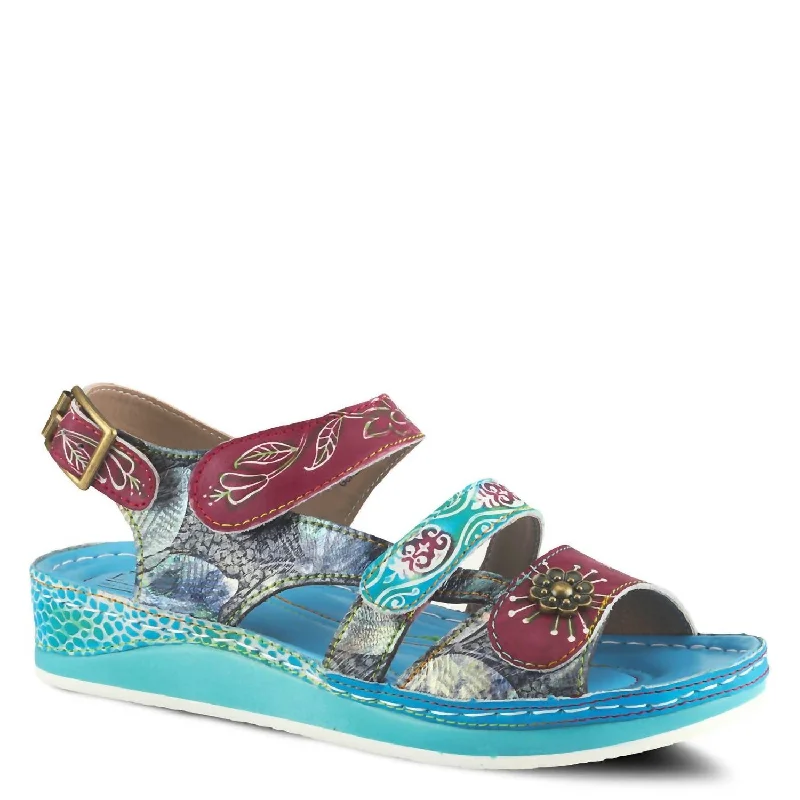 Women's Sumacah Sandals In Aqua Multi Embroidered Cowboy Boot Design  